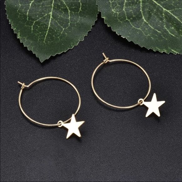 Einie London Jewelry - Earrings Silver Dangling Star on Hoops